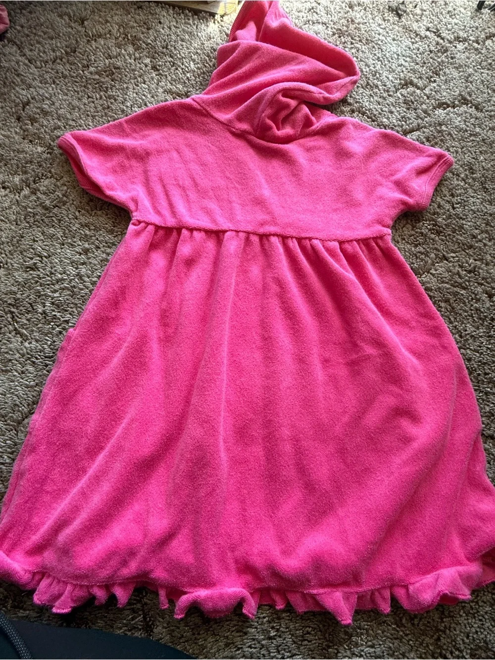 The Children's Place Bright Pink Hooded Terry Swim Coverup Dress with Butterfly